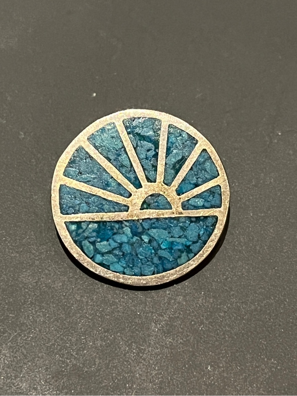 Vintage Taxco Mexico Sterling Silver Crushed Turquoise Pendant